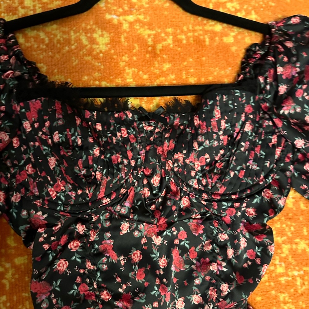 For Love and Lemons Puff Sleeve All-Over Floral Print Ruched Mini Dress